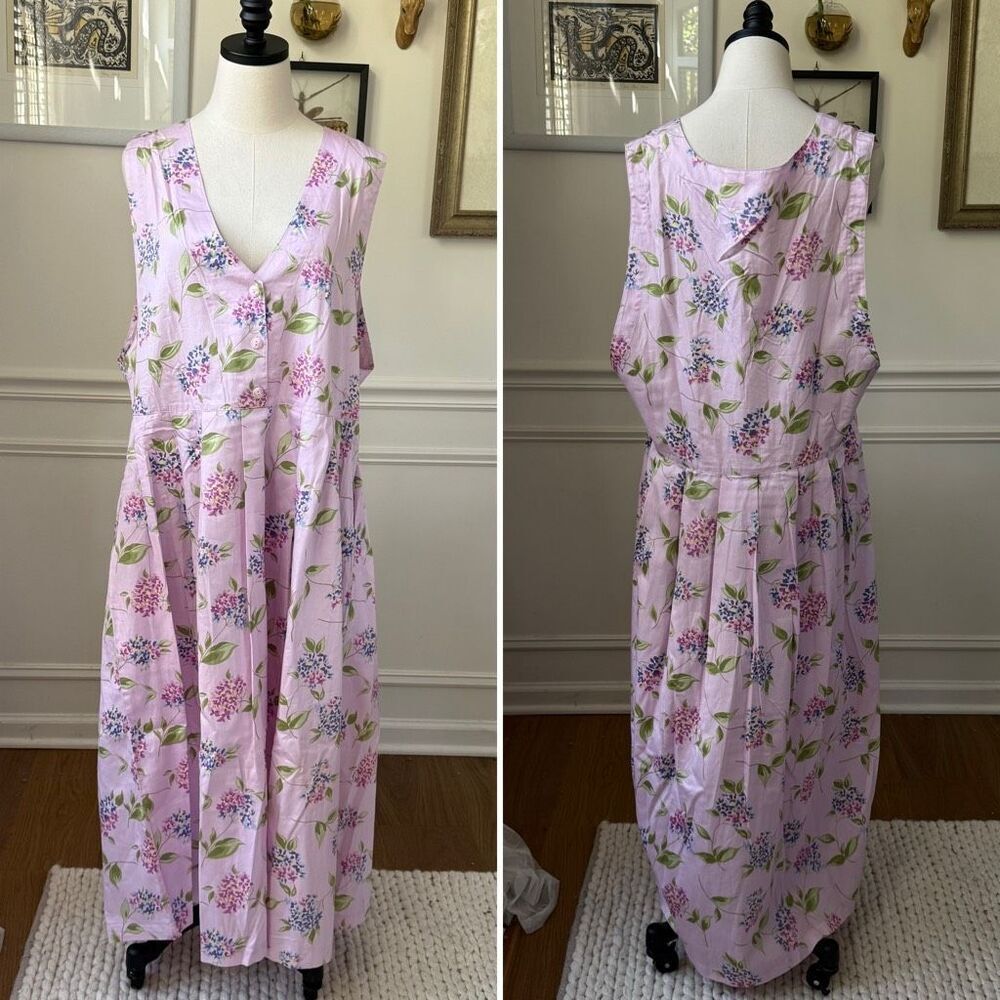 Tabi International Lavender Floral Sleeveless Cotton Midi Dress 20